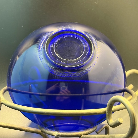 Stanley Blue Glass Bowl with Metal Stand - Picture 6 of 7